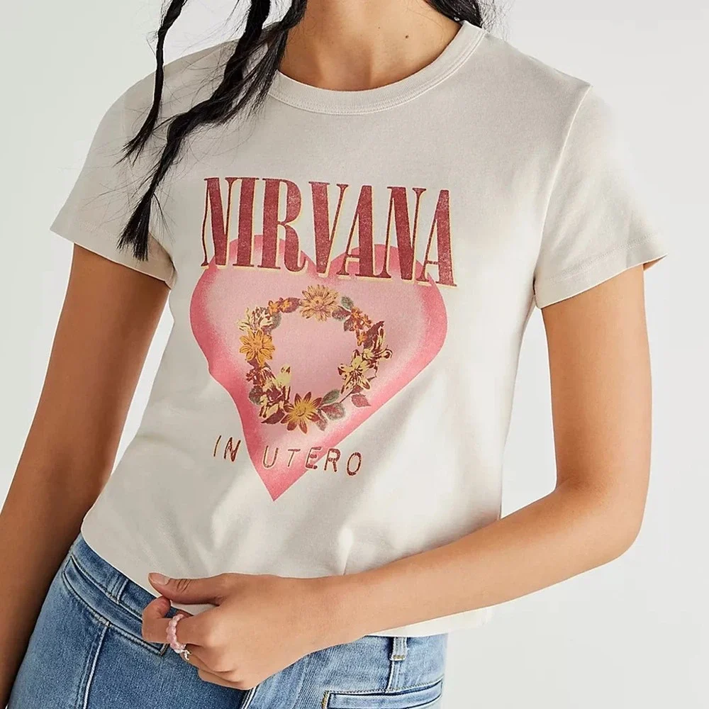 FREE PEOPLE NWOT Nirvana In Utero Heart Shaped Box Band Tee Shrunken XL - Picture 7 of 7